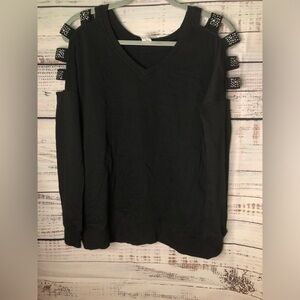 Black Cut-Out Embellished Long Sleeve Top